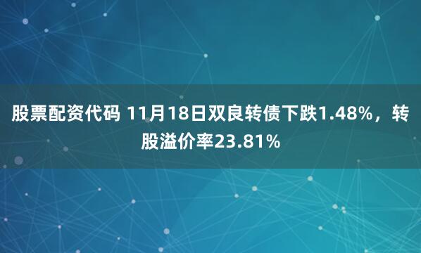 股票配资代码 11月18日双良转债下跌1.48%，转股溢价率23.81%